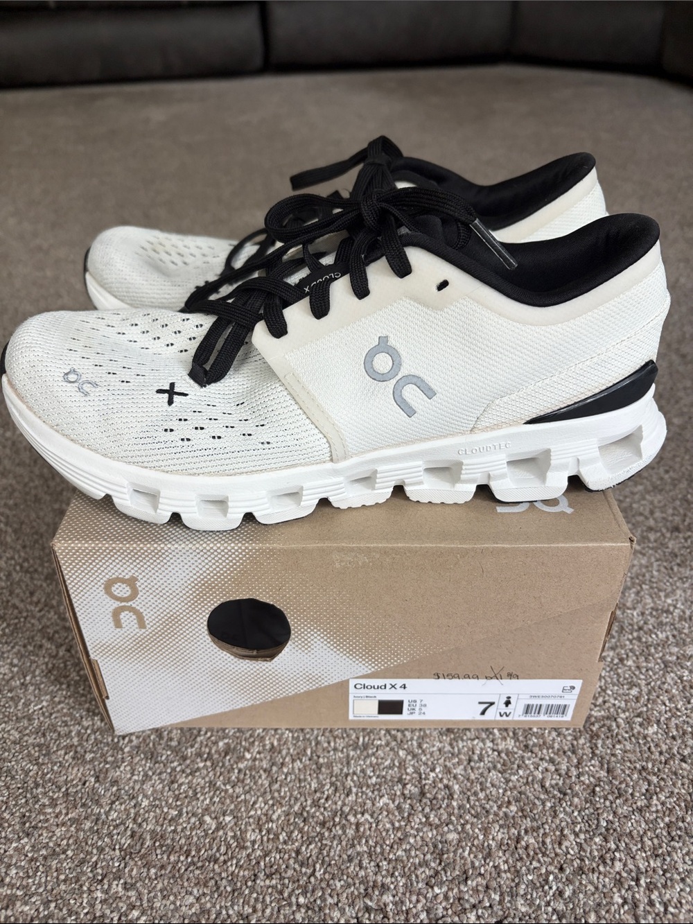 On Running Cloud X Womens Sneakers in White and Black